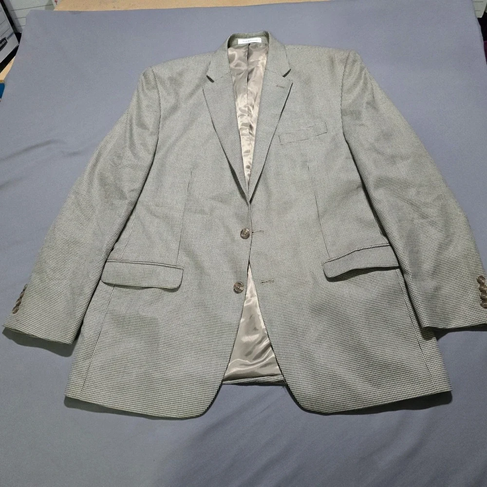 Chaps Blazer Mens 46L Tan Micro Houndstooth Two Button Sport Coat Jacket